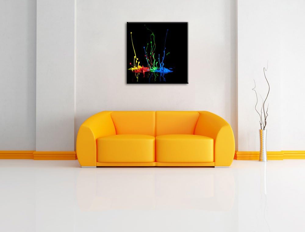 Dark Farbspritzer, Format: 70x70 auf Leinwand, XXL riesige Bilder fertig gerahmt mit Keilrahmen, Kun