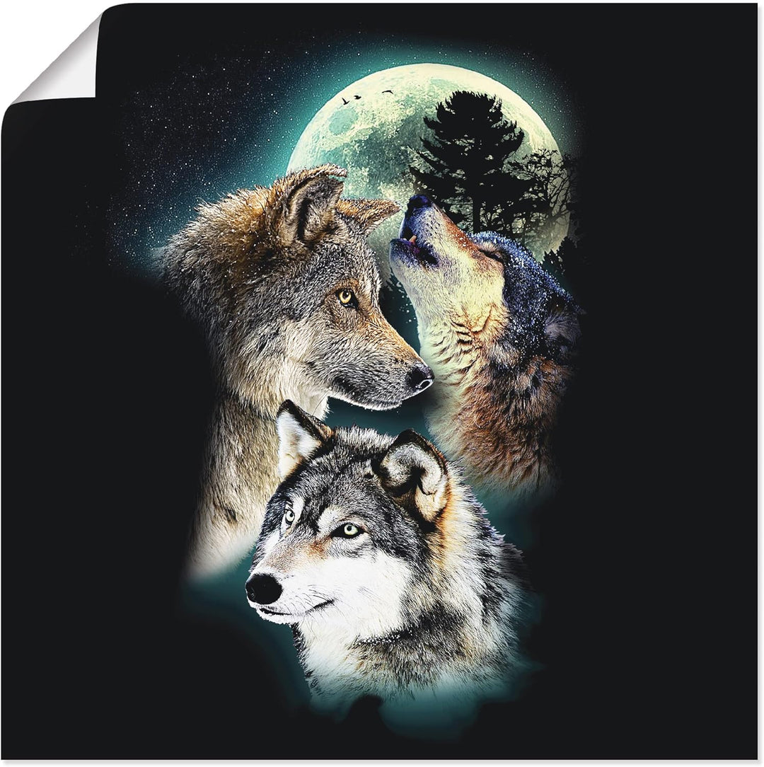 ARTland Poster Kunstdruck Wandposter Bild ohne Rahmen 70x70 cm Tiere Collage Schwarz Mythologie Wolf