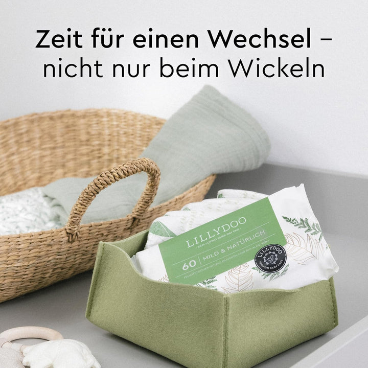 LILLYDOO green Feuchttücher, 900 Stück (15 x 60), 100% plastikfreies, reissfestes Tuch - ohne Parfüm