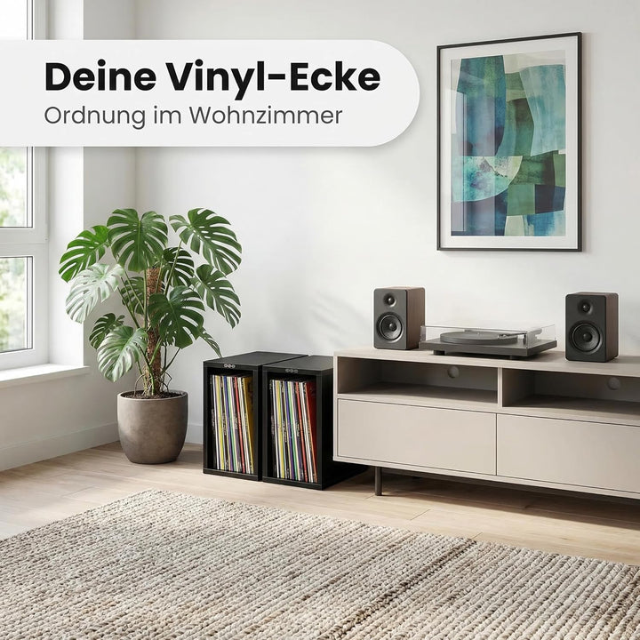 Zomo VS-Box 50 Schallplattenregal aus MDF Holz, Vinyl Aufbewahrung für 12-Zoll LPs, stapelbar, offen