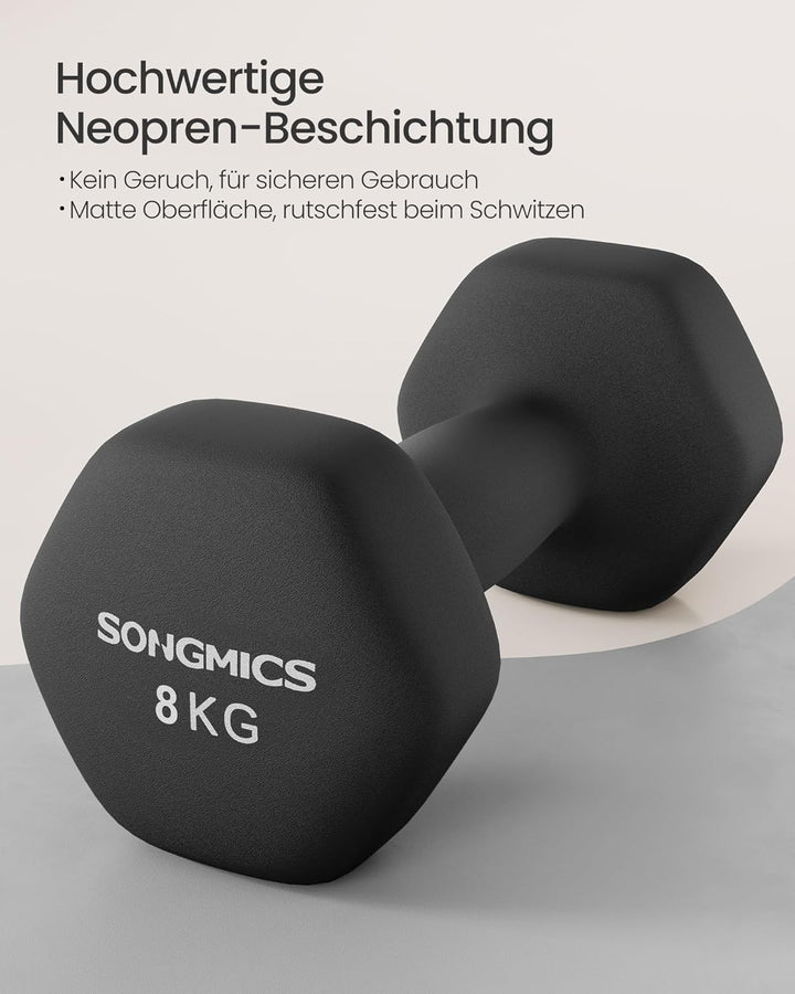 SONGMICS 2 Stück Hexagon Hanteln mit Neoprenbeschichtung für Krafttraining, Fitness, Zuhause 2 x 8 k