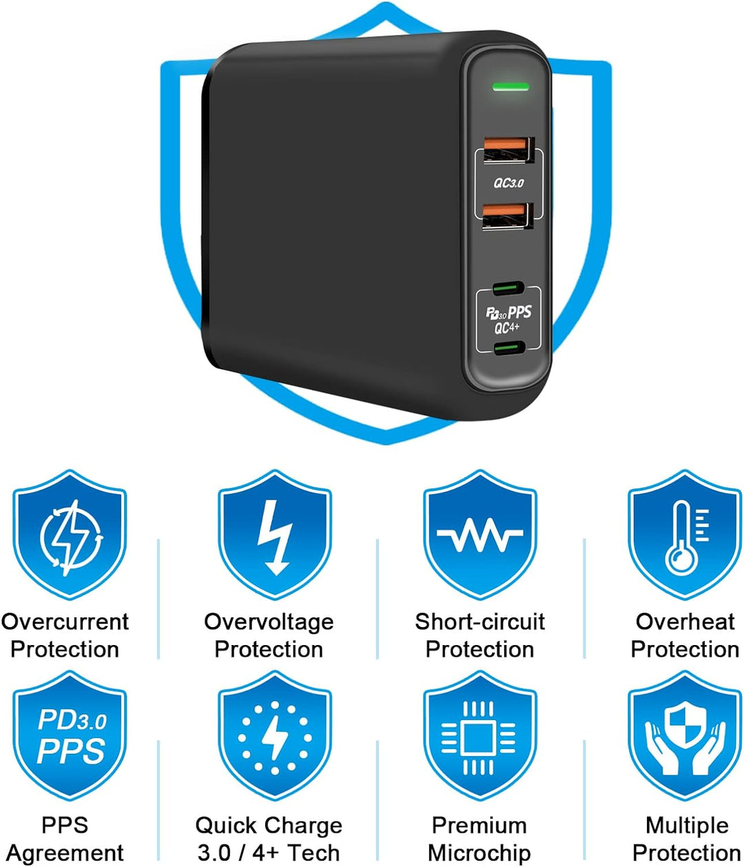 USB C Ladegerät,Cshare 150W 4-Port USB C Netzteil 100W PD 3.0 PPS QC 3.0 Schnellladegerät Kompatibel