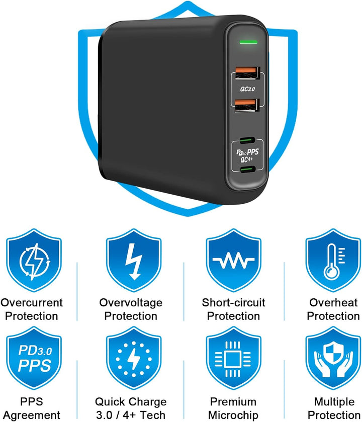 USB C Ladegerät,Cshare 150W 4-Port USB C Netzteil 100W PD 3.0 PPS QC 3.0 Schnellladegerät Kompatibel