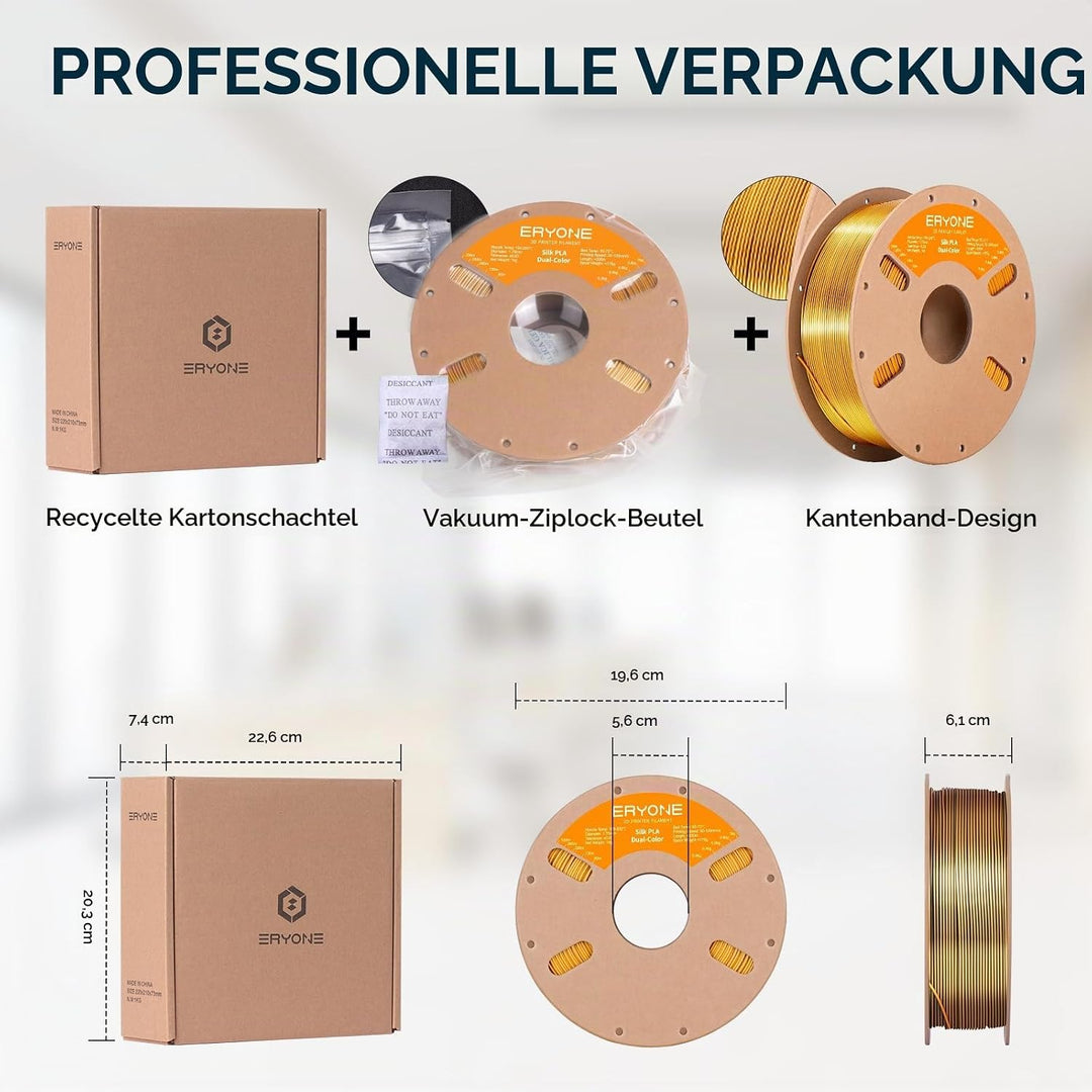 ERYONE Dual Seiden PLA Filament 1.75mm,Co-Extrucsion PLA Seiden Filament für 3D Drucker +/- 0,03 mm,