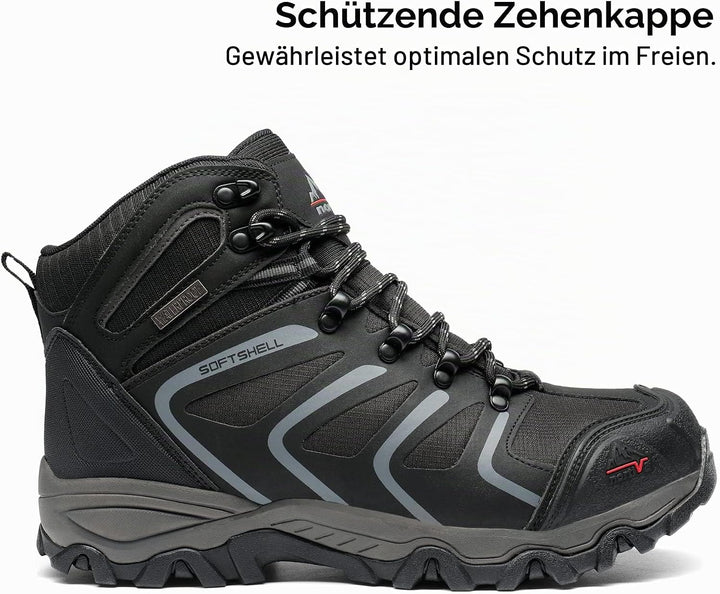 NORTIV 8 Herren-Wanderstiefel, wasserdichte Outdoor-Trekkingstiefel 41 EU Weit Schwarz, 41 EU Weit S
