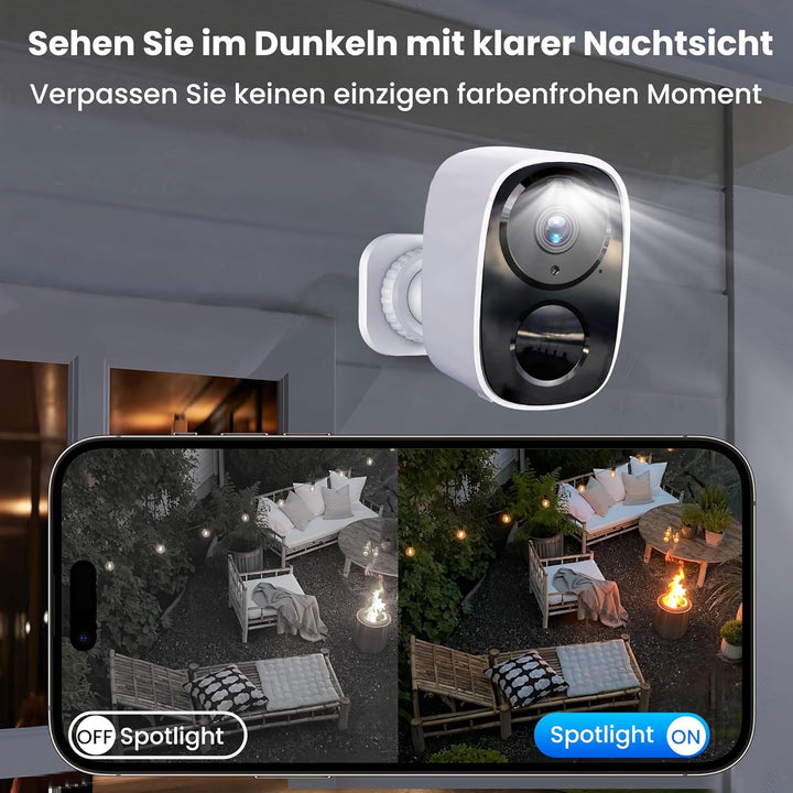 HITELLARCAM 2K Überwachungskamera Aussen Akku, 2.4/5GHz Dual-Band WLAN Kamera Set mit Kostenlosem Cl