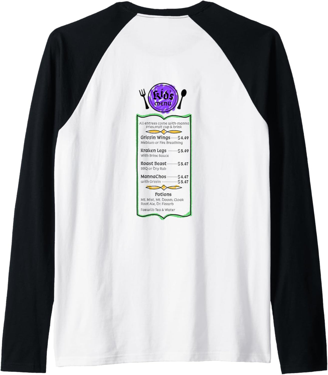 Disney Pixar Onward Manticore's Tavern Kids Menu Raglan