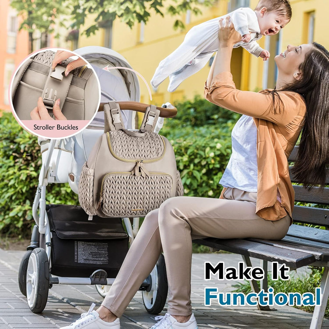 mommore Wickeltasche, kleiner Wickelrucksack, stylischer Baby-Reiserucksack mit isolierten Fächern,