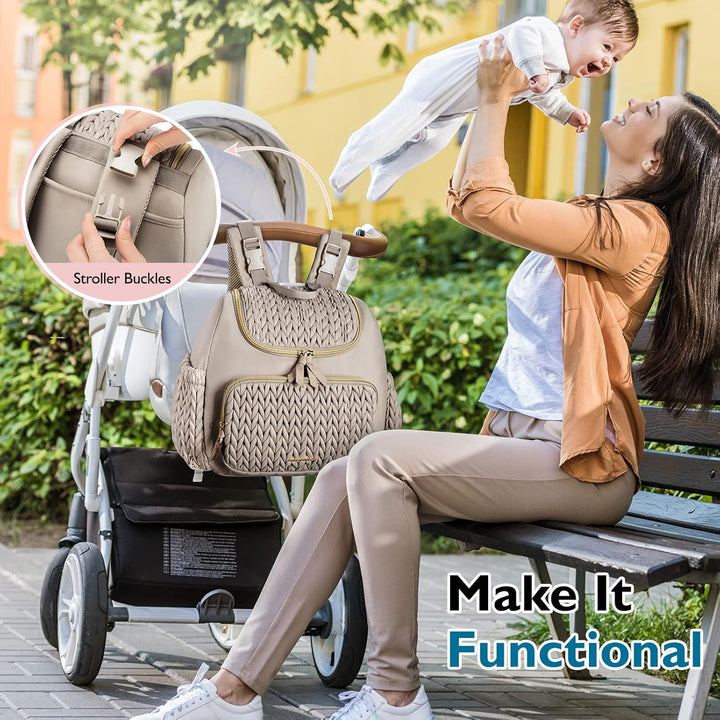 mommore Wickeltasche, kleiner Wickelrucksack, stylischer Baby-Reiserucksack mit isolierten Fächern,