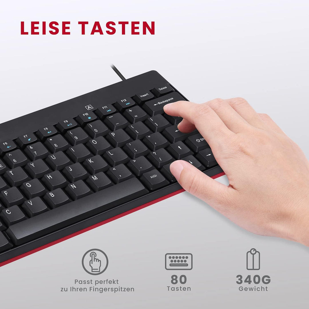 Perixx PERIDUO-212 DE, Kompaktes Mini Tastatur und Maus Set, USB-Kabel, Schwarz, Deutsches Layout Sc