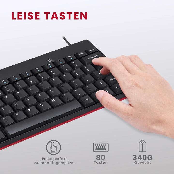 Perixx PERIDUO-212 DE, Kompaktes Mini Tastatur und Maus Set, USB-Kabel, Schwarz, Deutsches Layout Sc
