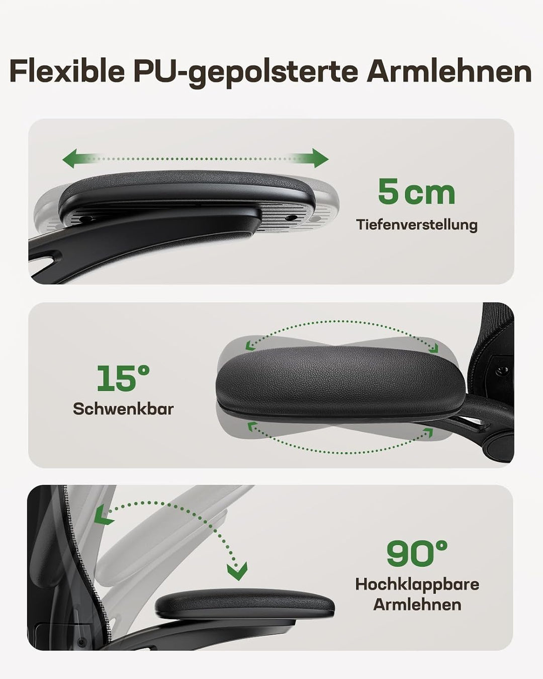 Marsail Schreibtischstuhl, Bürostuhl ergonomisch, mit 3D Armlehnen Schwarz 1 55.0 Zentimeter, Schwar