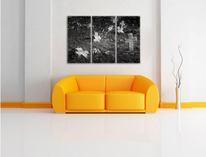 Pixxprint Friedhof als Leinwandbild/Grösse: 3 Teilig (120x80) cm/Wandbild/Kunstdruck/fertig bespannt