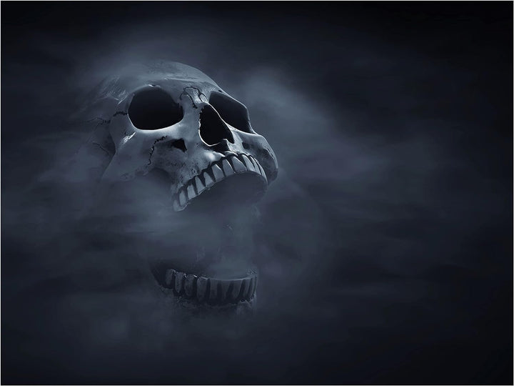 wandmotiv24 Totenkopf Wandbild aus Acrylglas, Grösse 80x60cm, Querformat, Schädel im Nebel, Rauch, g