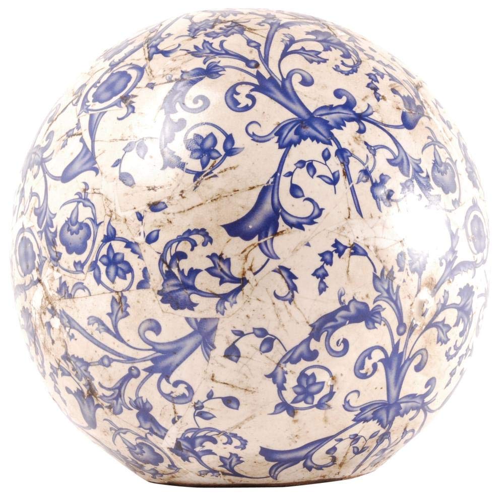 Esschert Design Aged Ceramic Dekokugel, weiss/blau, 18.2x18.2x17 cm, AC12 18.2 x 18.2 x 17 cm Weiss,