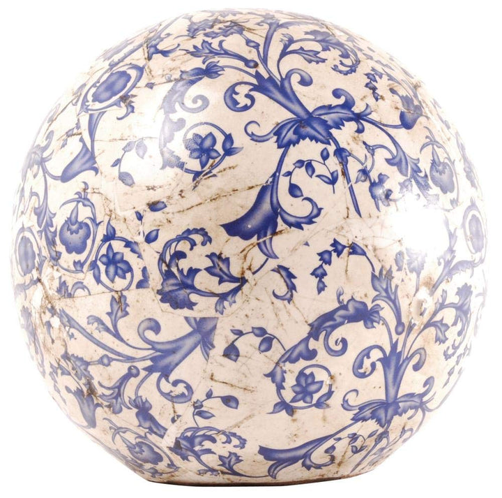 Esschert Design Aged Ceramic Dekokugel, weiss/blau, 18.2x18.2x17 cm, AC12 18.2 x 18.2 x 17 cm Weiss,
