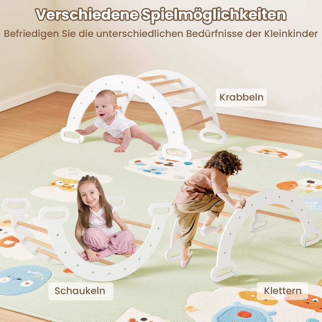 DREAMADE Montessori Kletterdreieck mit Kletterbogen und Rutsche, Holzdreieck für Kleinkinder ab 1 Ja