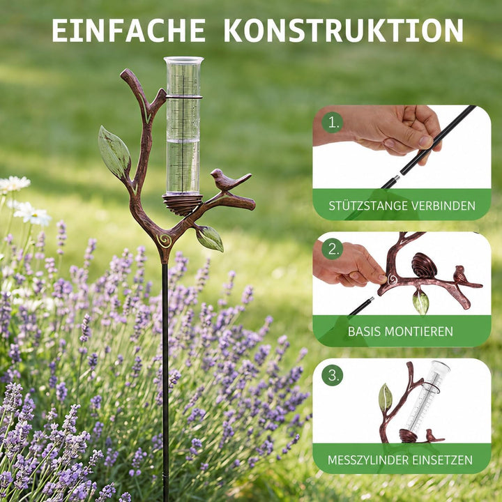 Regenmesser Garten mit Erdspiess, 92 cm Niederschlagsmesser mit 17,8 cm Acryl-Messrohr, dekorativer