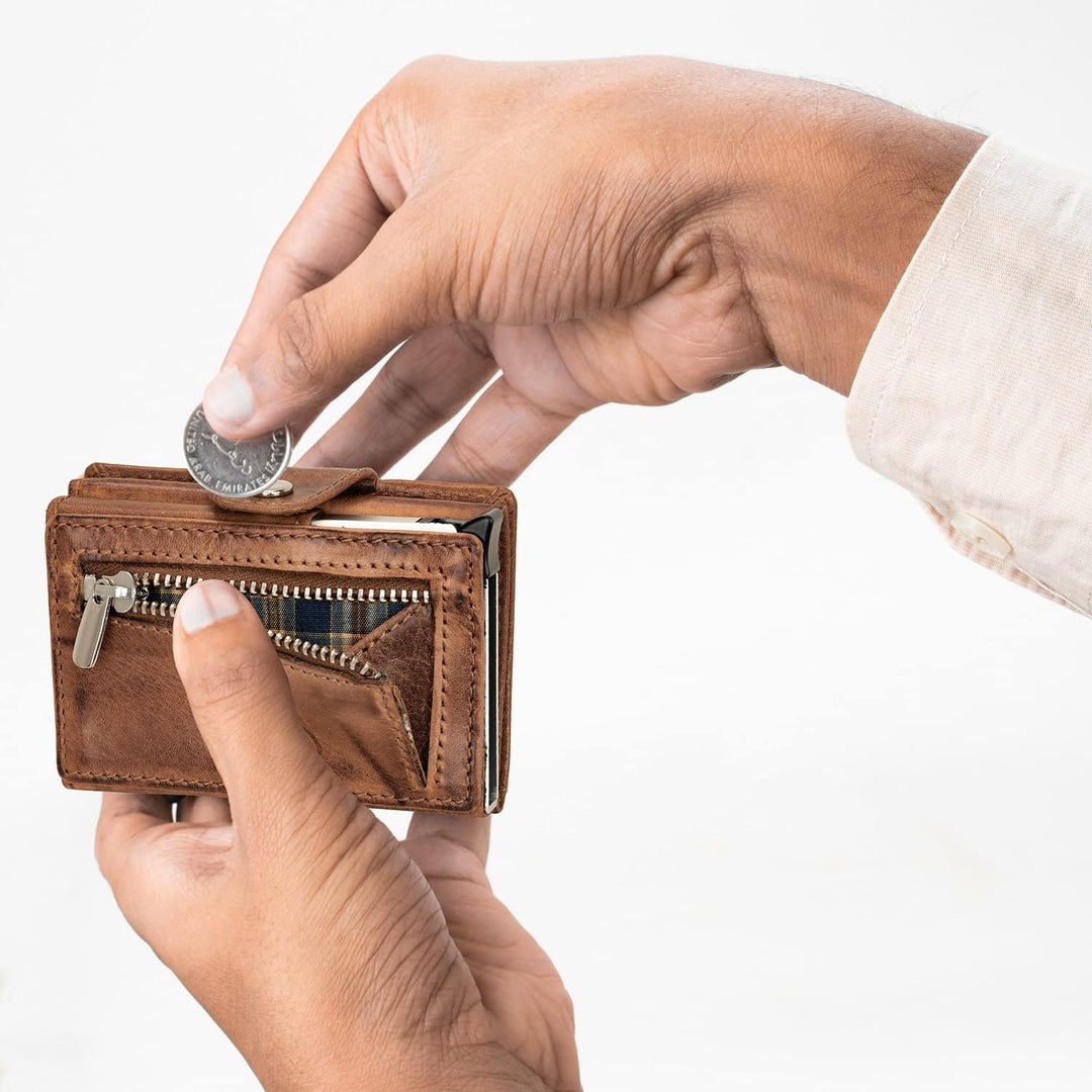 Fa.Volmer ® Herren Ledergeldbörse aus echtem Leder | Hochformat | Air Tag | RFID-Schutz | Karten-Etu