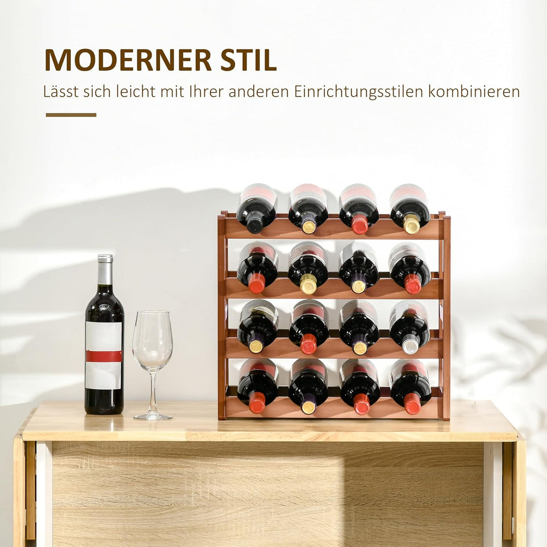 HOMCOM Weinregal für 16 Flaschen Stapelbar Flaschenregal Flaschenhalter Weinflaschenhalter aus Bambu