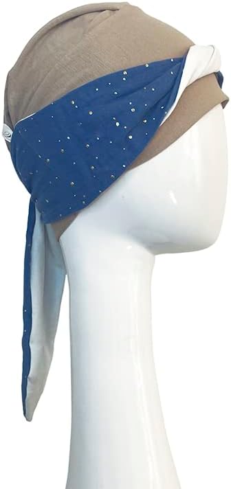 CAREBELL Smooth Blue Gold Bambus Haarausfall Headwear, Blau, Creme und Weiss, One size