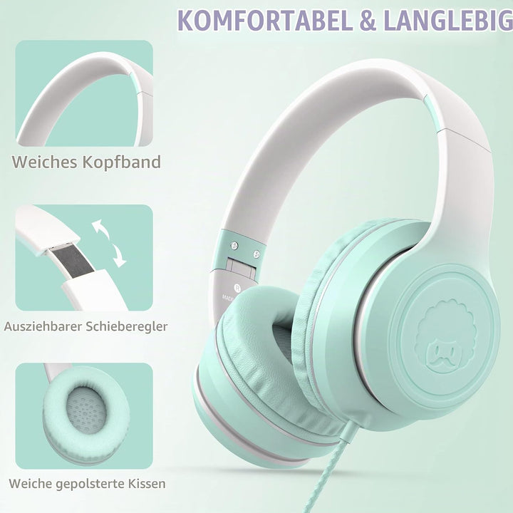 RockPapa L22 Kinder kopfhörer, Kabel Kopfhörer für Kinder, 3,5 mm Aux Jack, Verstellbares Stirnband