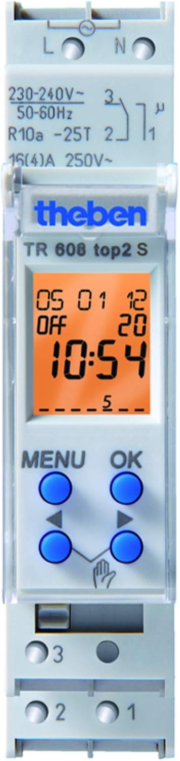 Theben 6080101 TR 608 top2 S - Digitale 1-Kanal Zeitschaltuhr mit Wochenprogramm, Zeitschalter