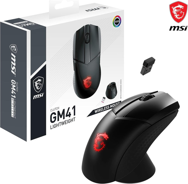 MSI CLUTCH GM41 LIGHTWEIGHT WIRELESS Gaming Mouse - 20.000 DPI Optischer Sensor, symmetrisch, 60Mio+