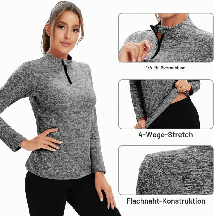 WOWENY Fleecepullover Damen 1/4 Zip Funktionsshirt Fleece warm Laufshirt Langarm mit Stehkragen, Atm