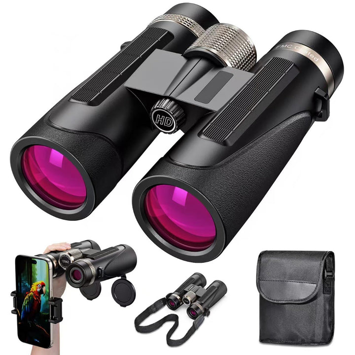 Fernglas 12x42, Magnesium Fernglas mit Nitrogenfüllung und wasserdicht, BAK4 HD Prisma + FMC Objekti