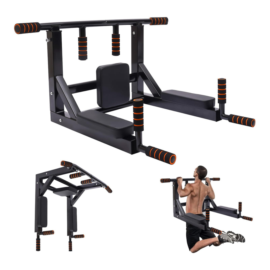 Klimmzugstange Wand & Dip Station, Pull Up Bar Über 200kg, Multifunktionelles Indoor Trainingsgerät