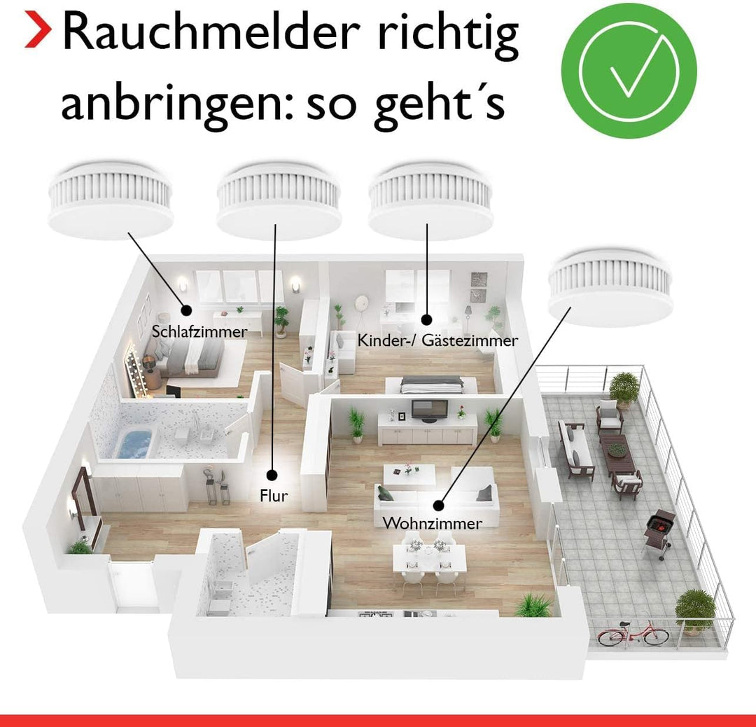 Pyrexx PX-1 • 1 Stück • Rauchmelder 10 Jahre Batterie mit Magnet-Halterung ohne Bohren und LED-Blink