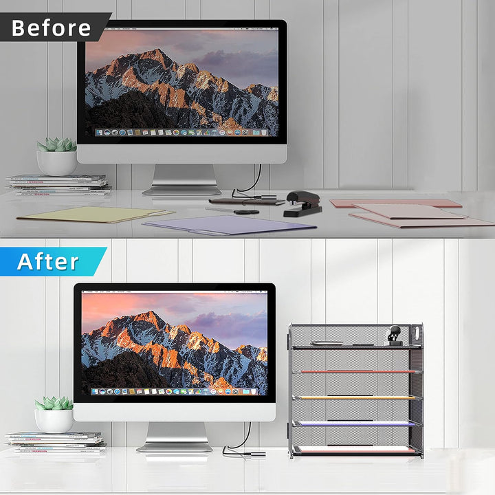 Supeasy 5 Ablagen Papier-Organizer Briefablage mit Griff-Netz, Schreibtisch-Organizer, grauer Papier