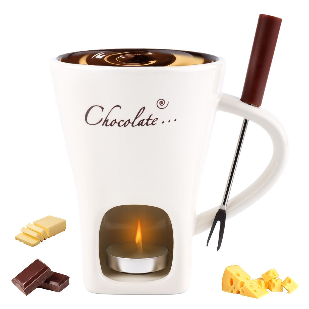 Gosknor Schokoladenfondue-Tasse mit Gabel, Süsse Schmelztasse mit Teelichtern für Schokolade Käse De