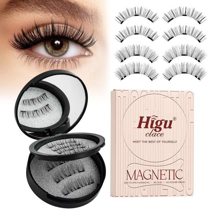 Higu clace Magnetische Wimpern,Magnet Wimpern Ohne Eyeliner,Magnetische Wimpern mit Applikator,Wimpe