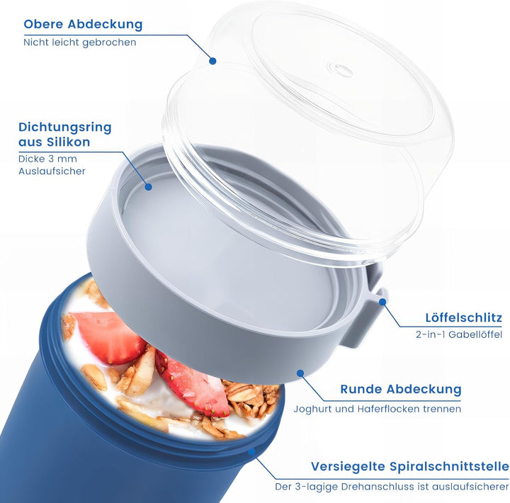 Bugucat Müslibecher to Go 2er Set,Praktischer Joghurtbecher to Go 760ml+230ml,Müsli to Go Becher mit