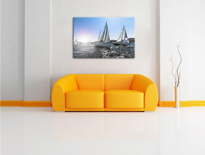 Pixxprint Luxusyachten bei Segelregatta als Leinwandbild | Grösse: 100x70 cm | Wandbild | Kunstdruck