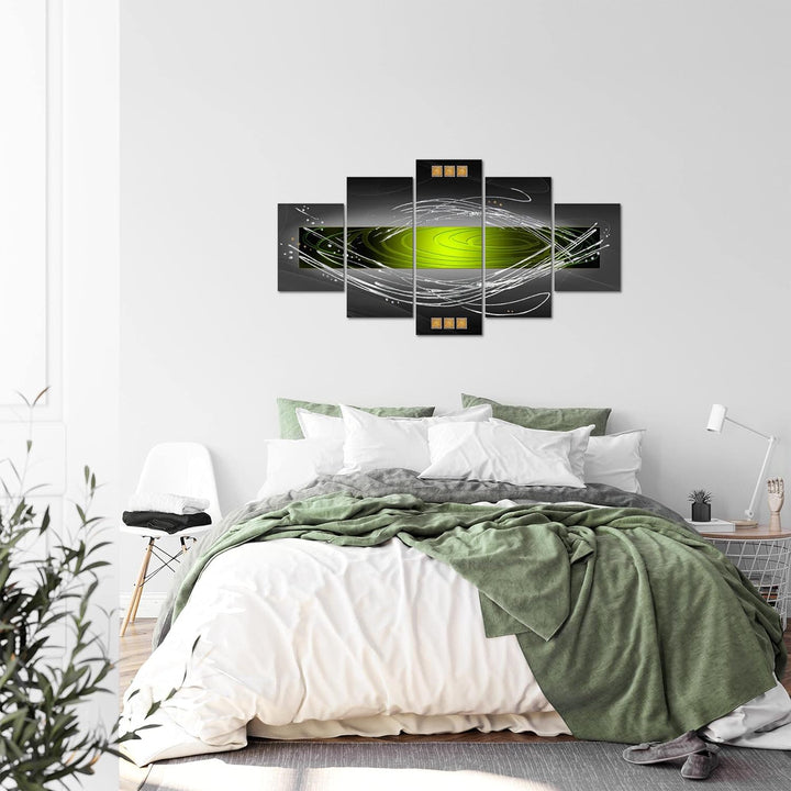 Runa Art Bild Wohnzimmer Schlafzimmer Abstrakt 5 Teilig Grün Grau Schwarz Wandbilder auf Vlies Leinw