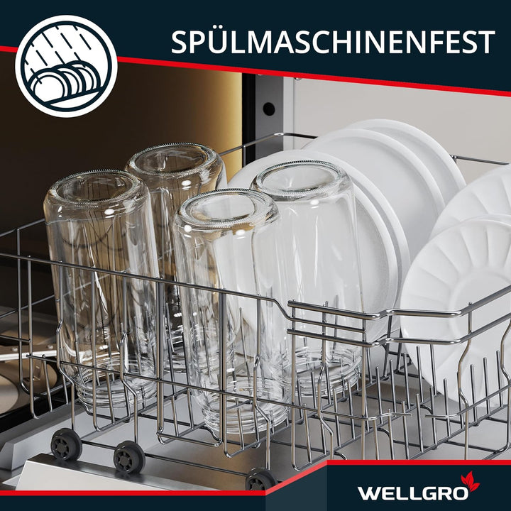 WELLGRO Einmachgläser mit Schraubdeckel TO 82 – rot kariert - Made in Germany - Luftdichte Rundgläse