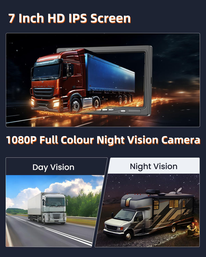 7" IPS-Bildschirm Rückfahrkamera-Kit, 1080P-Kamera, Rauschunterdrückung, IP68 wasserdicht, mit 2 Kam