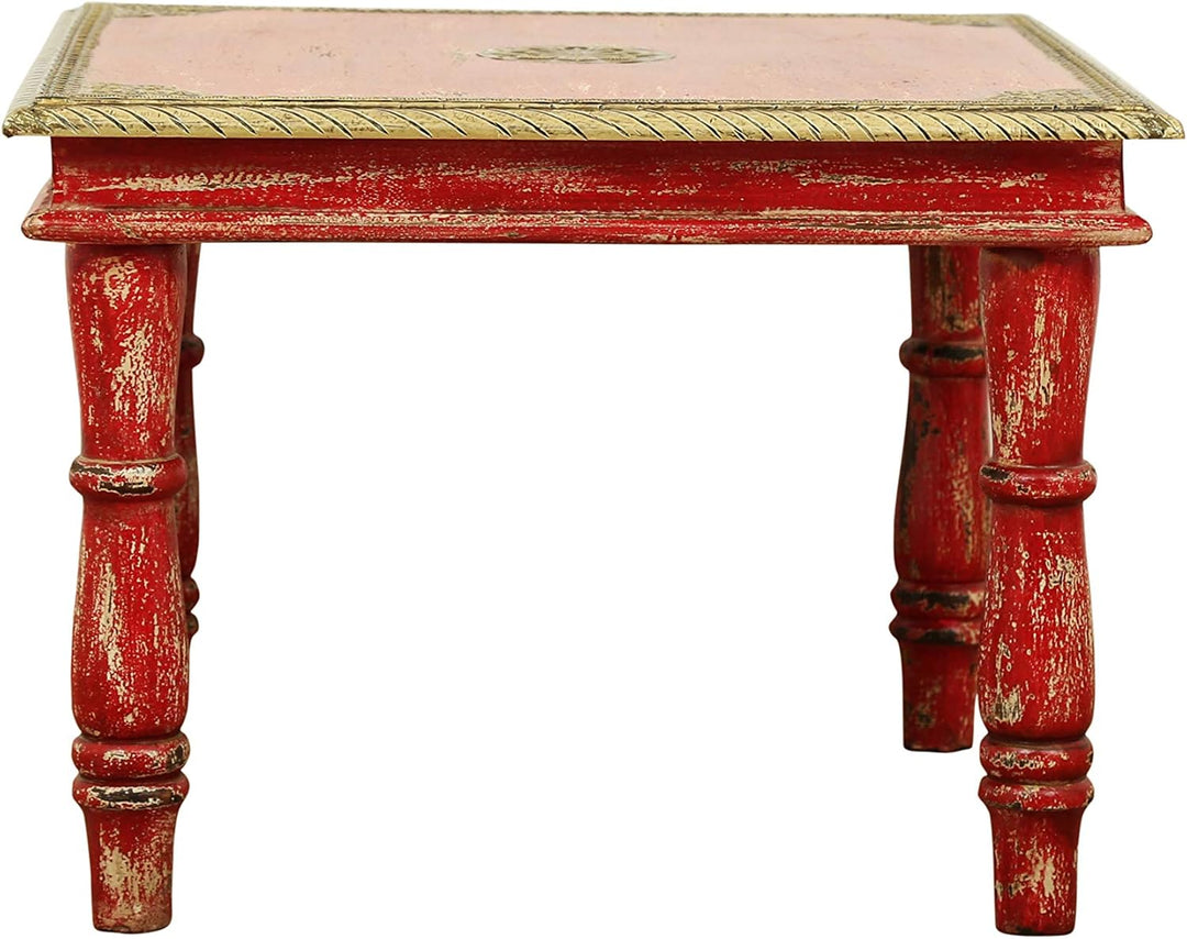 Orientalischer Couchtisch Beistelltisch Anjay 55cm Gross | Vintage kleiner Tisch aus Holz massiv mit