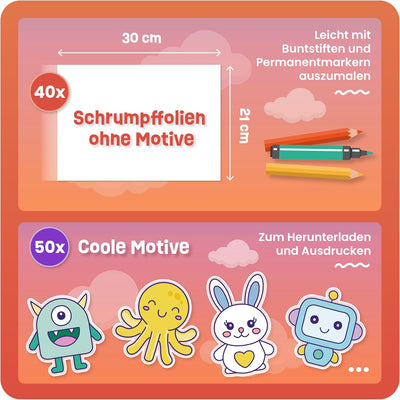 Smowo® 40 Stück Schrumpffolien transparent - schrumpfende Plastikfolien zum basteln - A4 schrumpffol