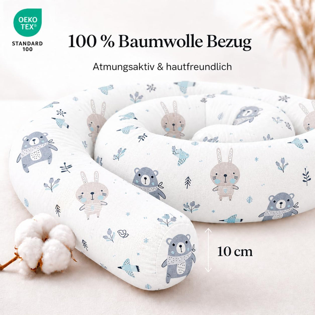 Seitenschläferkissen aus 100% Baumwolle – Bettschlange Body Pillow, Lange Kopfkissen Bettrolle, Nack