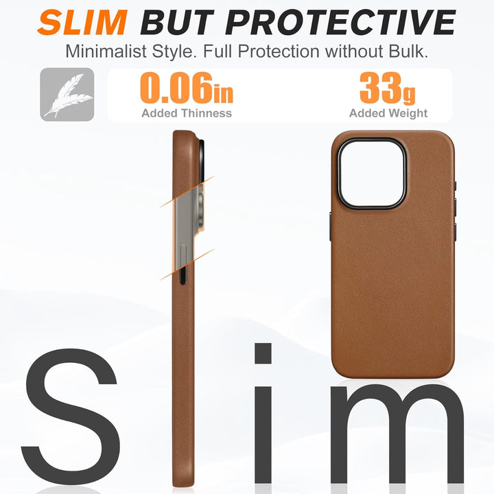 SHIELDON Hülle für iPhone 15 Pro Handyhülle Case [Echtleder] [Kabellos Laden] [Magnet] [Ultra Dünn]