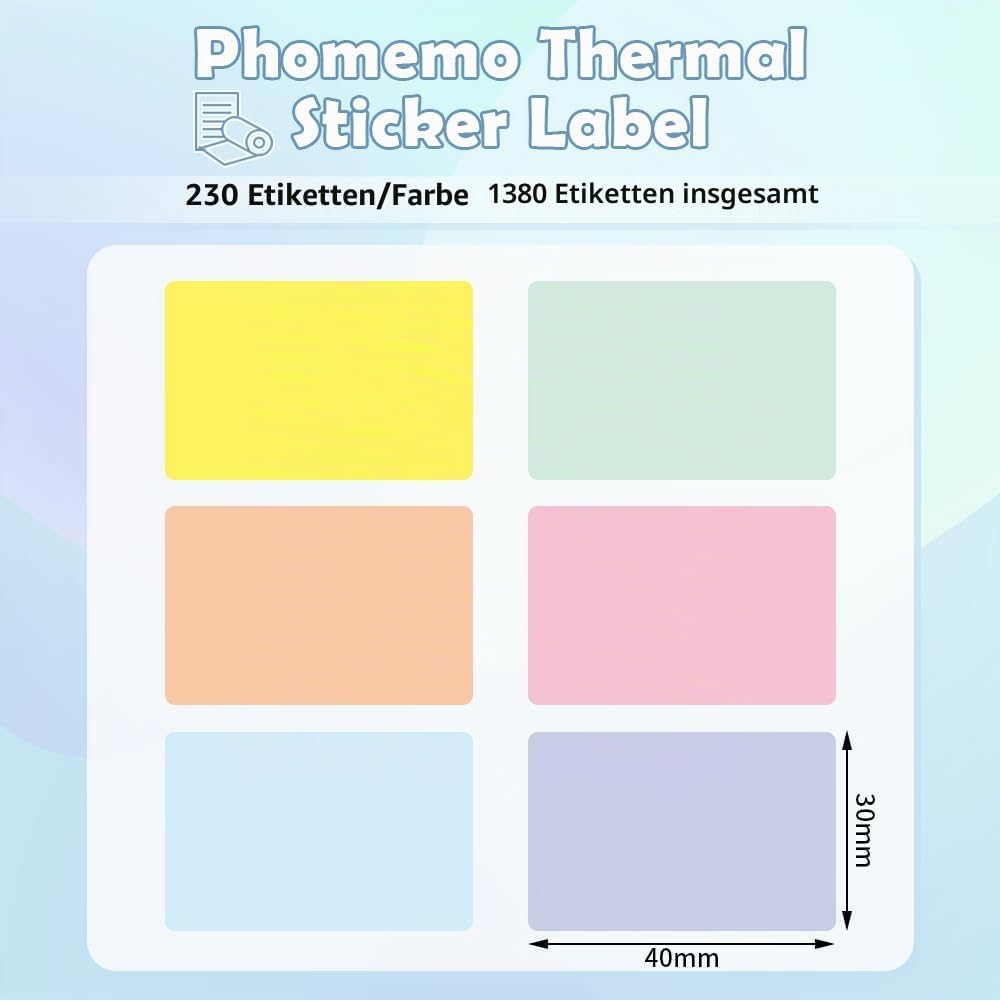 Phomemo 6 Rollen Rechteckiges Etikett für M110 M120 M200 M220 M221 Thermodrucker Etiketten für Preis