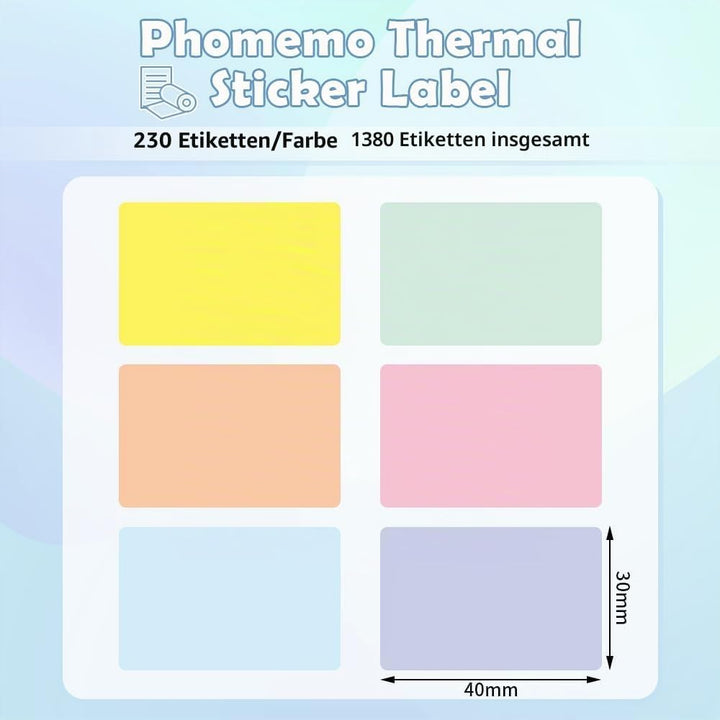 Phomemo 6 Rollen Rechteckiges Etikett für M110 M120 M200 M220 M221 Thermodrucker Etiketten für Preis