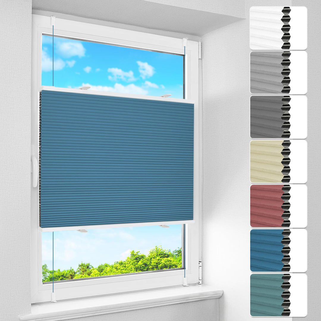 BelleMax Wabenplissee ohne Bohren verdunkelung Thermo plissee klemmfix, Blau-weiss 90x120cm 100% Bli