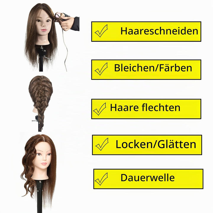 Schaufensterpuppe Kopf 16„-18“ Weiblich 100% Echthaar Friseurin Kosmetologie Schaufensterpuppe Manik