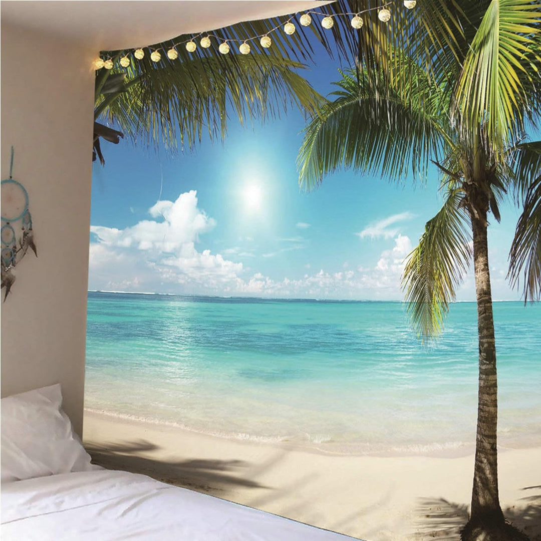 Banemi Wandteppich Natur, Wandtuch XXL 200X200cm Kokospalmen am Strand Wall Decoration für Zimmer Wo