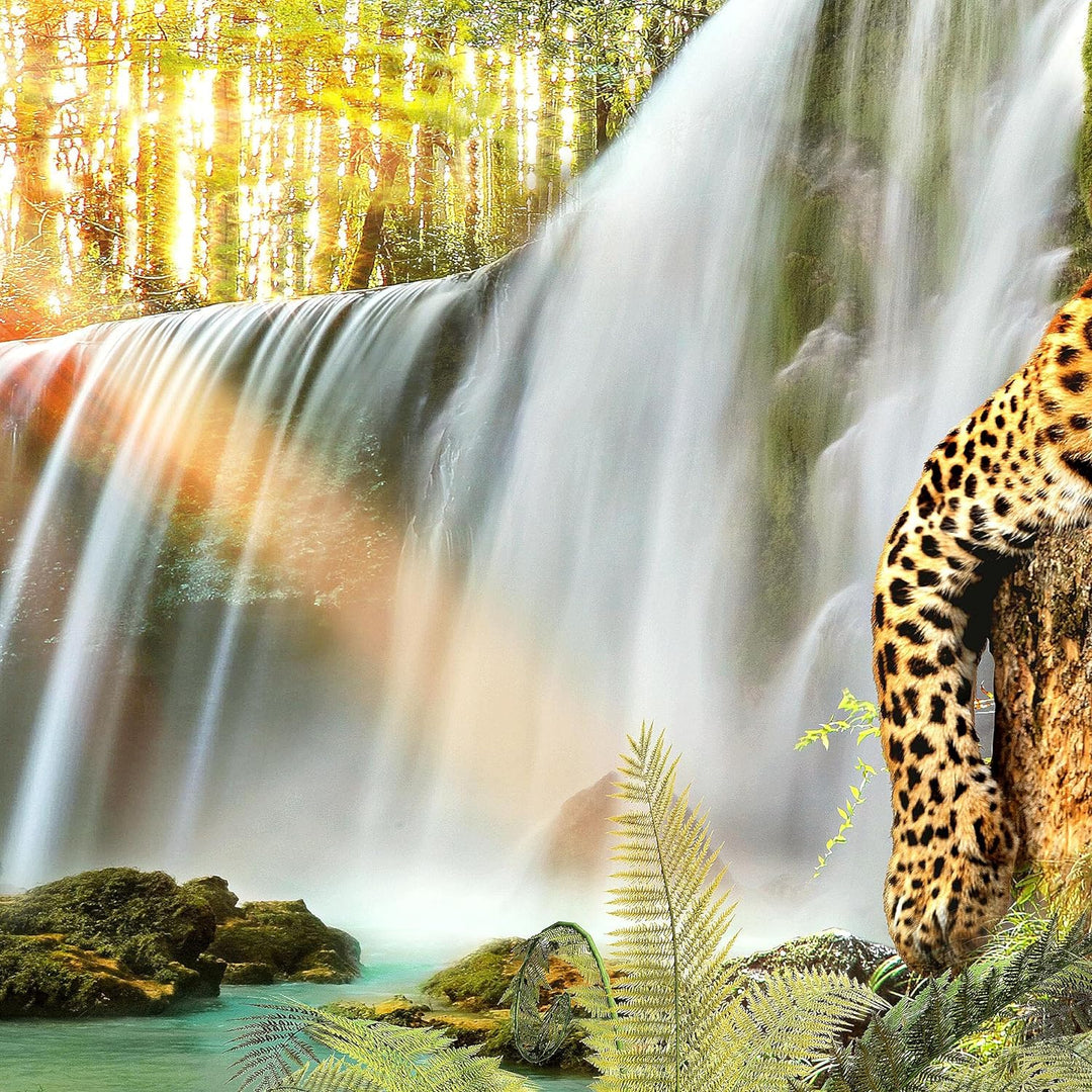 Runa Art Wandbilder Wasserfall Leopard 5 Teilig Bild auf Vlies Leinwand Deko Wohnzimmer Schlafzimmer